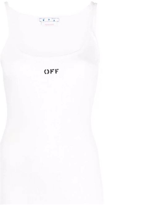 White stretch cotton Off-Stamp ribbed dress OFF WHITE | OWDB304C99JER0010110